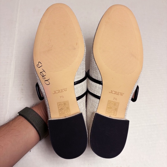 NWOB J. Crew Teagan Mary Jane Heels in Spanish Canvas Cream & Black - Picture 10 of 10